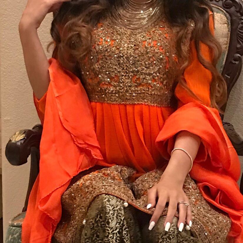 Womens Brand New Traditional Indian Pakistani Desi Outfit Size Small Orange 3pc